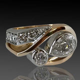Vintage irregular ring in gold and silver with zirconia
