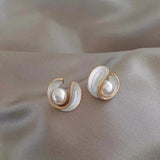 Elegant Gold Earrings with White Opal and Pearl
