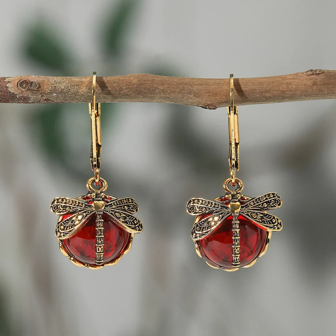 Dragonfly Sphere Earrings in Antique Silver