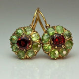 Vintage Round Earrings with Green and Red Crystals