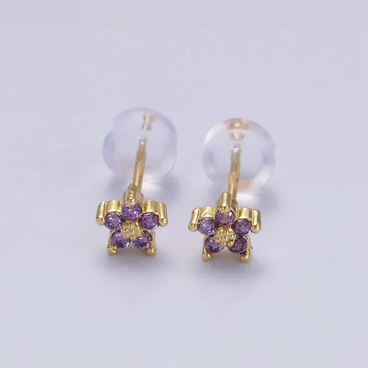 Nail Stud Earrings with Delicate Flower