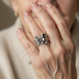 Vintage Layered Ring with Flower in Silver