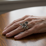 Vintage Layered Ring with Flower in Silver