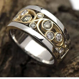 Vintage Ring in Gold and Silver with Zirconia in the Shape of Ivy