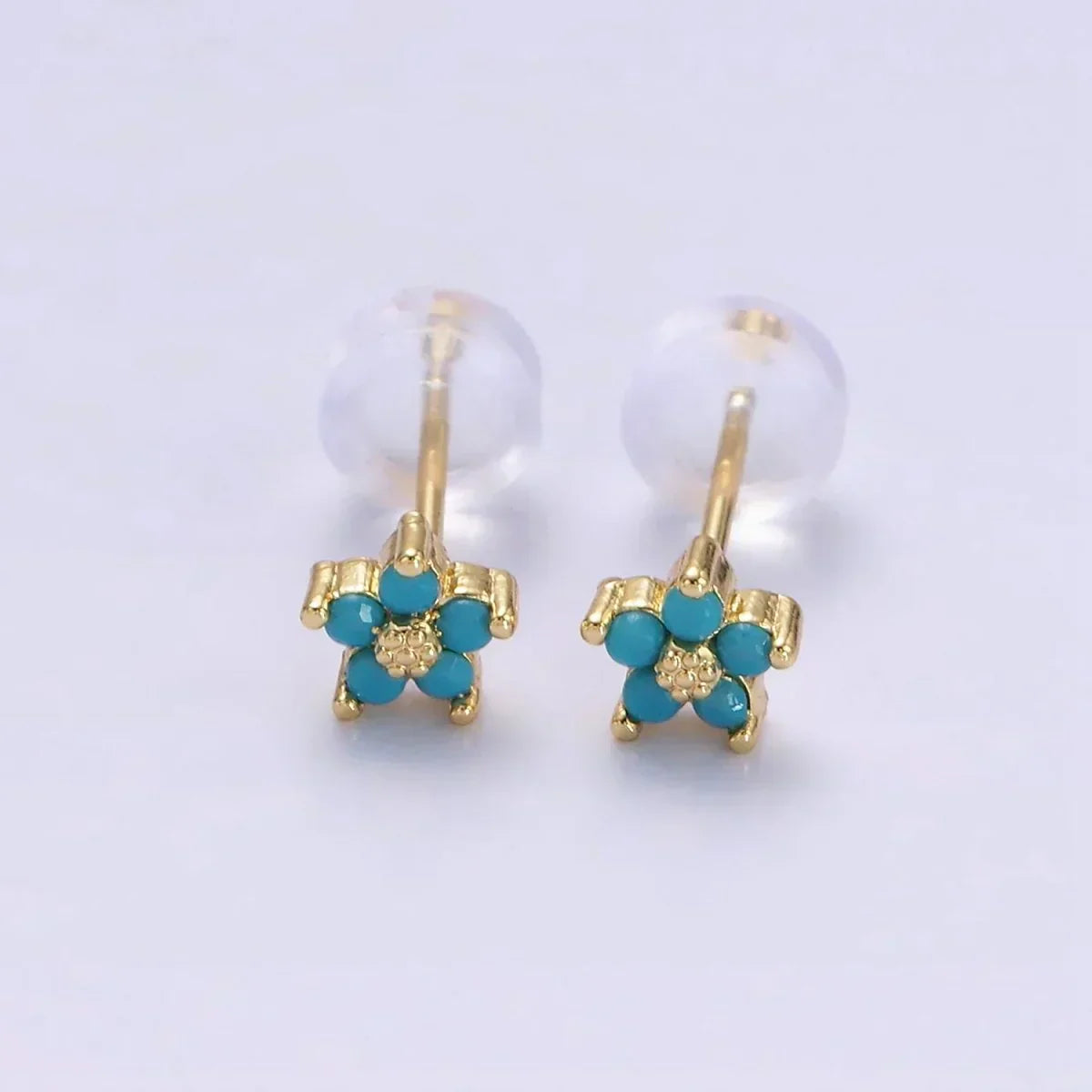 Nail Stud Earrings with Delicate Flower