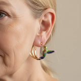 Vintage Hoop Earrings with Hummingbird in Enamel
