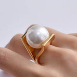 Golden Ring with Vintage Pearl Inlays