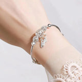 Adjustable Bracelet with Three Leaf Charms in Silver