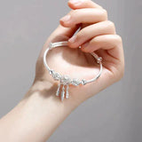 Adjustable Bracelet with Three Leaf Charms in Silver