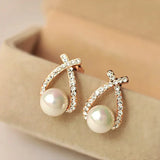 Eva - Earrings with Pearl and Intertwined Crystals