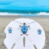 Sea Turtle Necklace and Earring Set in Opal and Silver