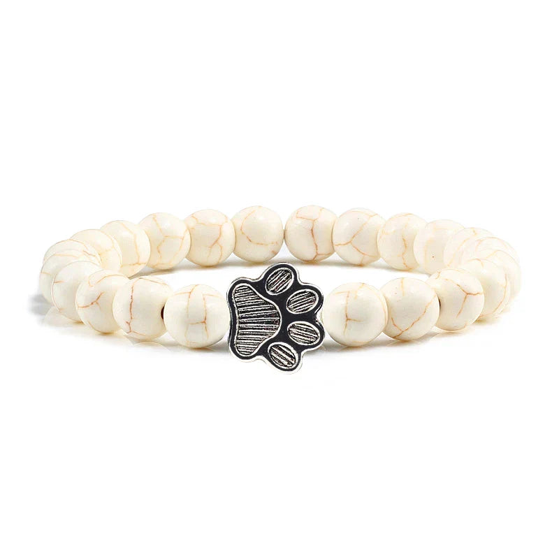 Paw Print Bead Bracelet – Natural Stone Design