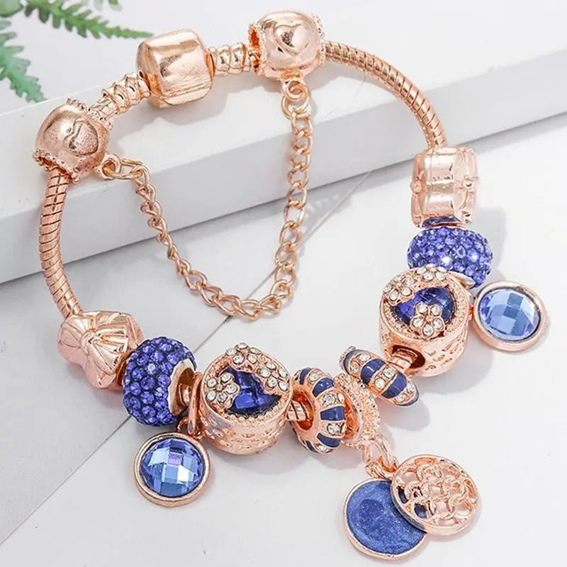 Rose Silver and Blue Crystal Bracelet
