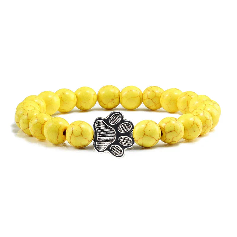 Paw Print Bead Bracelet – Natural Stone Design