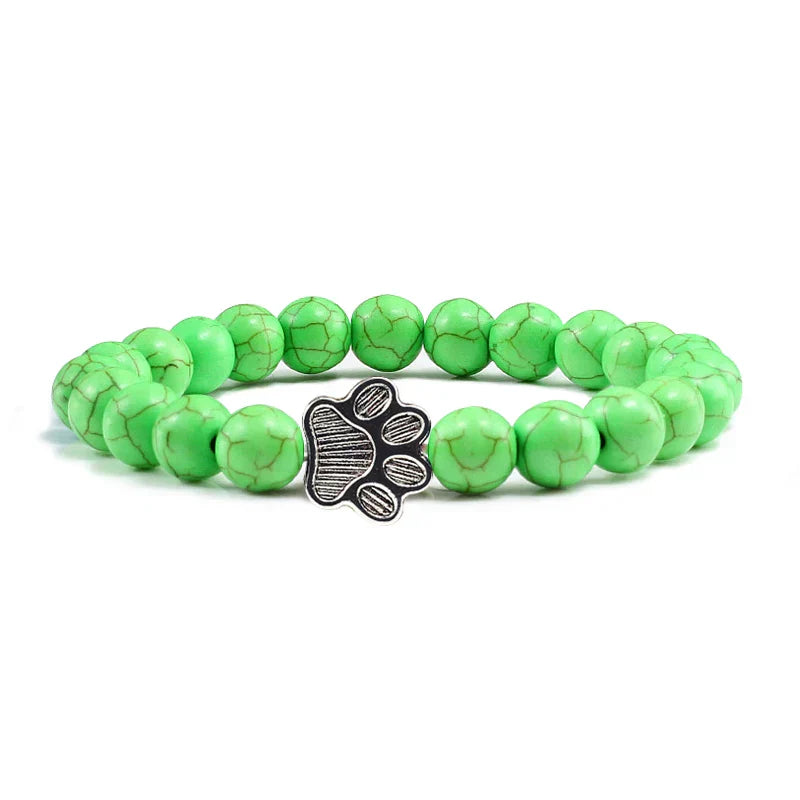 Paw Print Bead Bracelet – Natural Stone Design