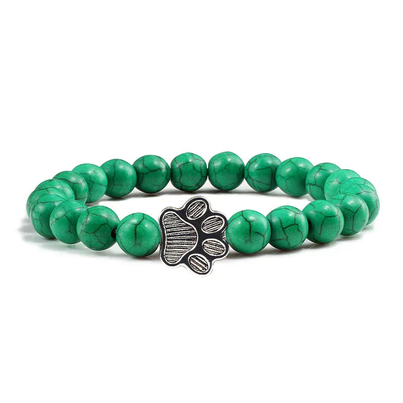 Paw Print Bead Bracelet – Natural Stone Design