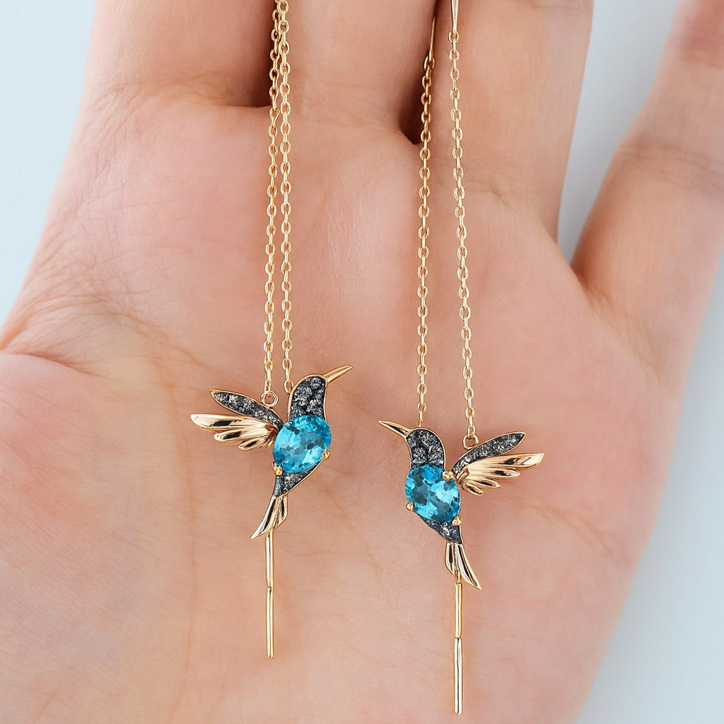Hummingbird Enamel and Zirconia Earrings