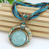 Vintage Necklace with Ethnic Green Crystal Pendant