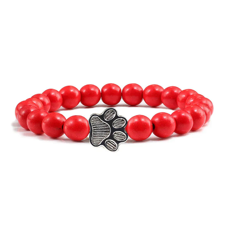 Paw Print Bead Bracelet – Natural Stone Design