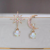 Moon and Star Earrings in Gold and Opal