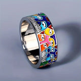 Silver ring with multicoloured eyes