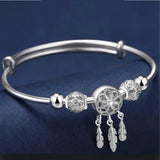 Adjustable Bracelet with Three Leaf Charms in Silver