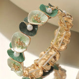Vintage Bracelet with Green Flowers and Pearls