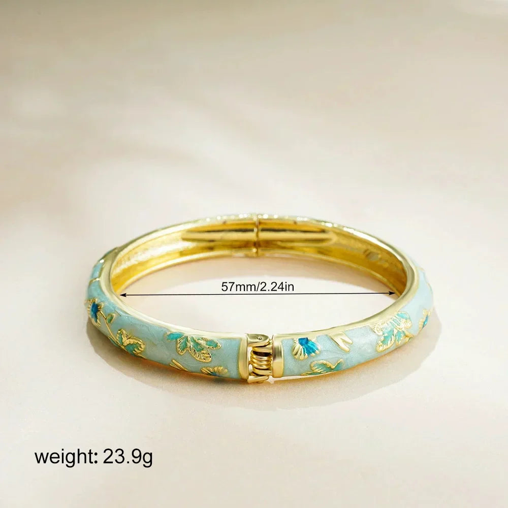 Vintage Floral Cloisonné Open Bangle