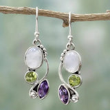 Moonstone Amethyst Peridot Cascade Earrings
