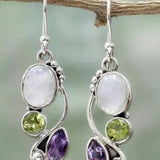 Moonstone Amethyst Peridot Cascade Earrings