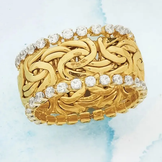 Gold Braided Crystal Band Ring