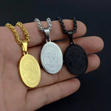 Oval Necklace with Angel Portrait in Stainless Steel