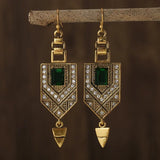 Vintage Gold and Green Geometric Earrings