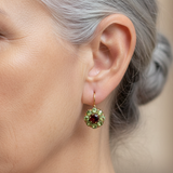 Vintage Round Earrings with Green and Red Crystals