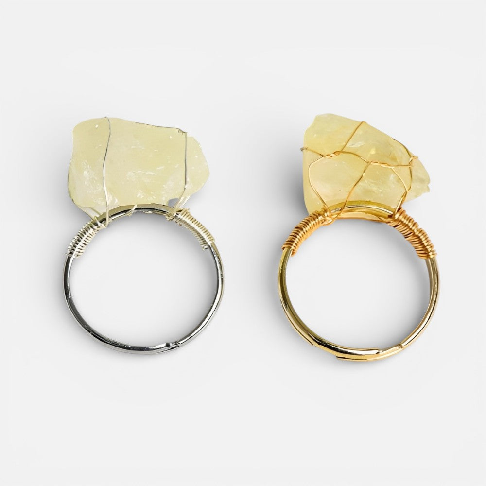Wire Wrapped Raw Crystal Gold Rings