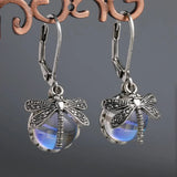 Dragonfly Sphere Earrings in Antique Silver