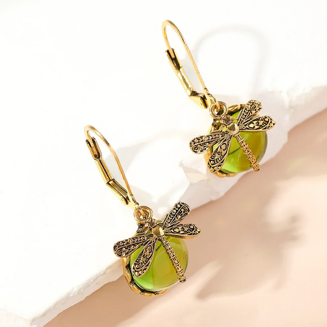 Dragonfly Sphere Earrings in Antique Silver