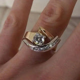Vintage Irregular Ring in Gold and Silver with Zirconia