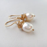 Vintage Pearl Earrings with Golden Threads