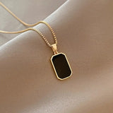 Square Minimalist Pendant Necklace in Elite Black Titanium