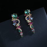 Gold Earrings with Multicoloured Zircons