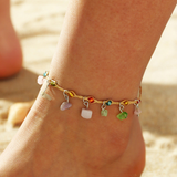 Multicoloured Crystal and Gold Ankle Bracelet
