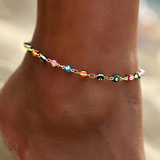 Multicoloured Turkish Eye Ankle Bracelet in Gold
