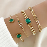 Set of Bracelets with Green Crystals