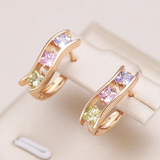 Multicoloured Gold Earrings with Cubic Zirconia