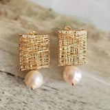 Gold Wire Earrings with Vintage Pearls