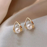 Elegant Triangular Hollow Earrings with Pearls