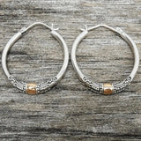 Vintage Silver Hoop Earrings with Carved Pattern