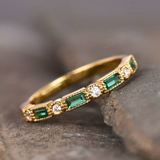Vintage Green Ring with Zirconia Inlays and Gold