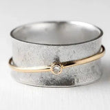 Vintage Silver Ring with Zirconia and Gold Trim